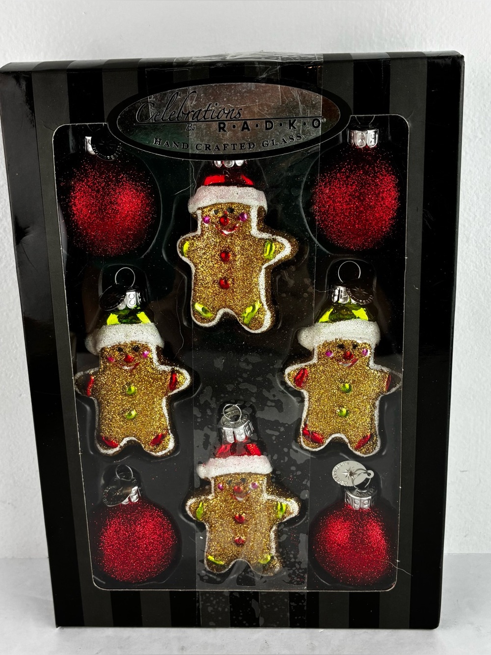 Christopher Radko Celebrations NIB Gingerbread/Glitter Balls Christmas Ornaments